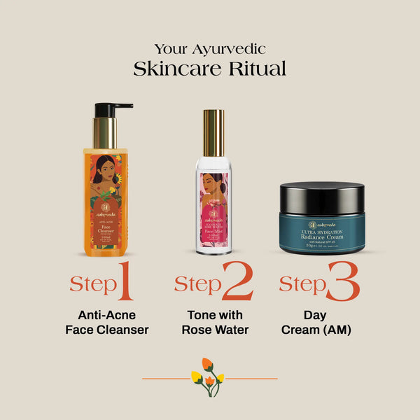 Ayurvedic skincare ritual set featuring three products
